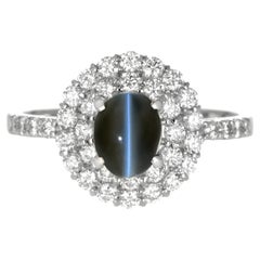 1.30 Carat Natural Alexandrite Cat's Eye and Diamond Ring Made in Platinum