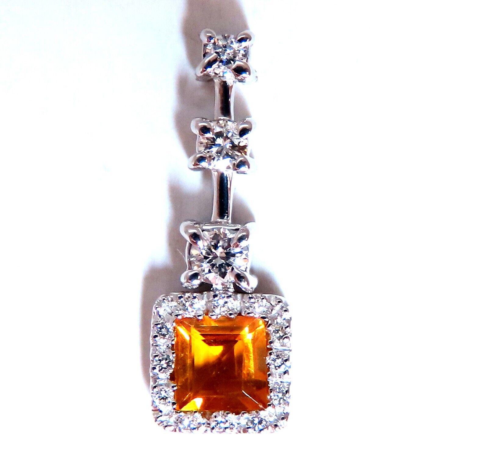 1.30 Carat Natural Citrine Diamond Pendant Bright Orange 14 Karat In New Condition For Sale In New York, NY