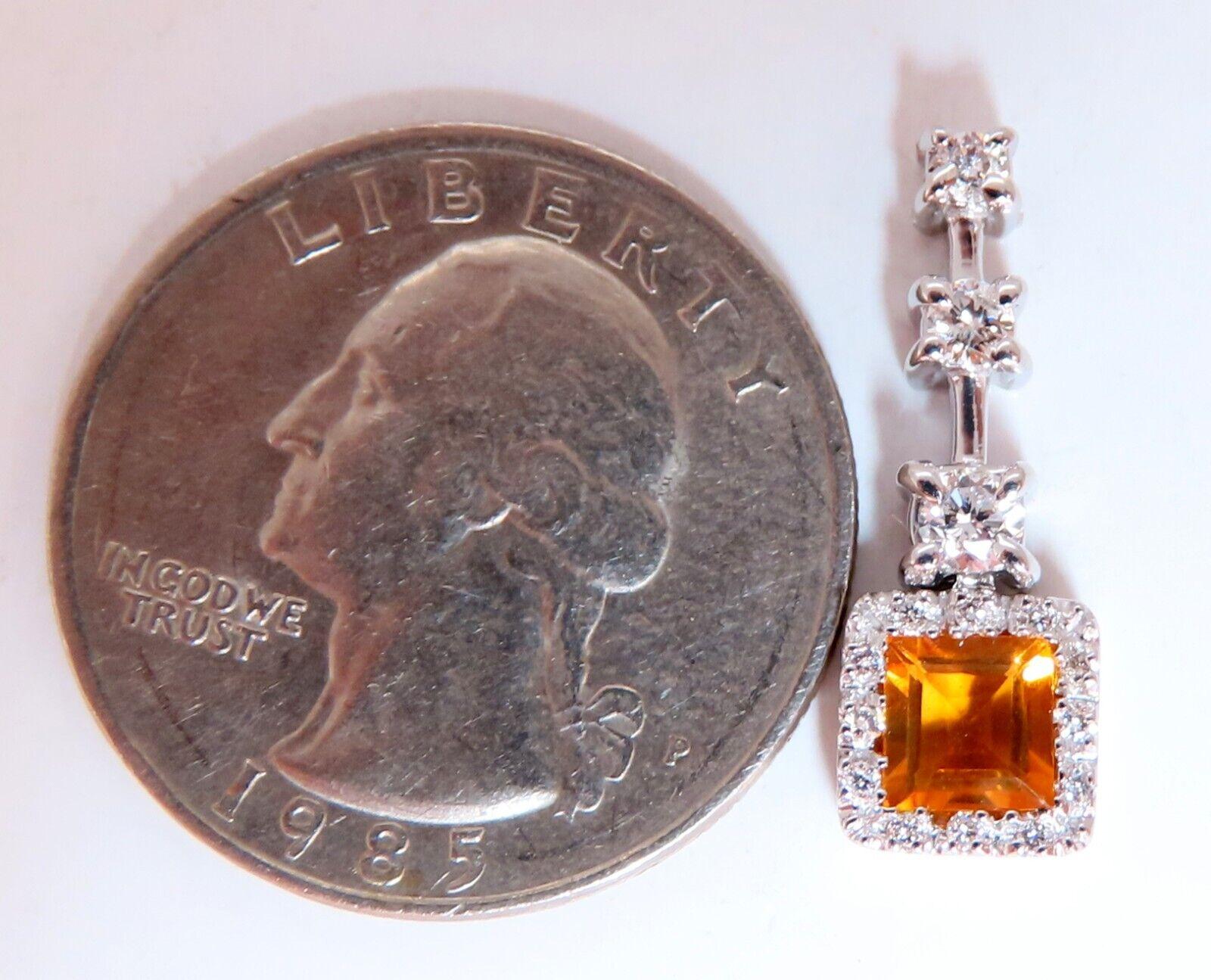 Women's or Men's 1.30 Carat Natural Citrine Diamond Pendant Bright Orange 14 Karat For Sale