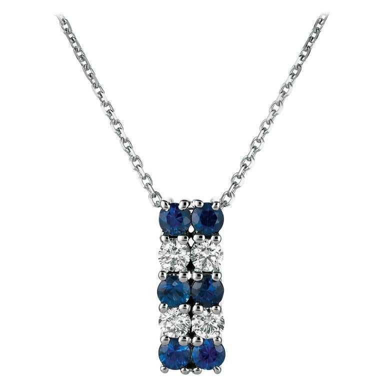 1.30 Carat Natural Diamond and Sapphire Two Rows Necklace 14 Karat White Gold For Sale