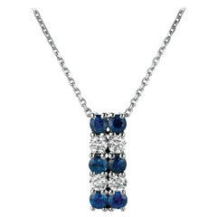 1.30 Carat Natural Diamond and Sapphire Two Rows Necklace 14 Karat White Gold