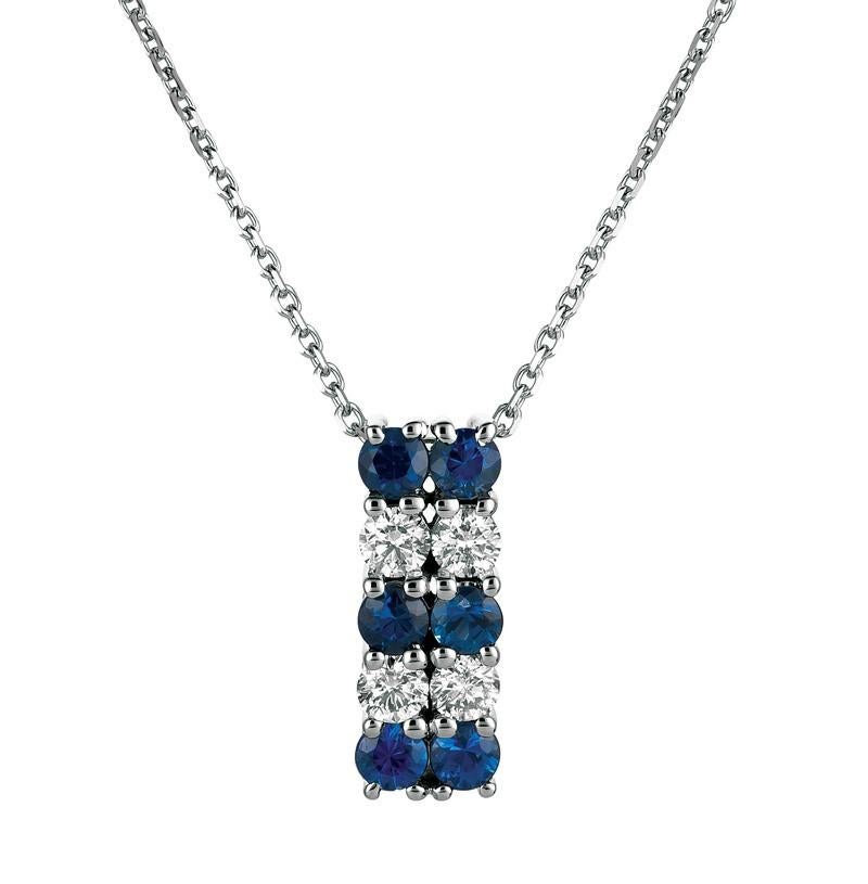 Contemporary 1.30 Carat Natural Diamond and Sapphire Two Rows Necklace 14 Karat White Gold For Sale