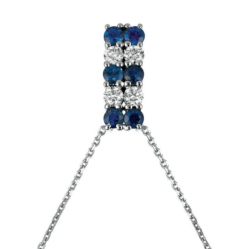 Round Cut 1.30 Carat Natural Diamond and Sapphire Two Rows Necklace 14 Karat White Gold For Sale