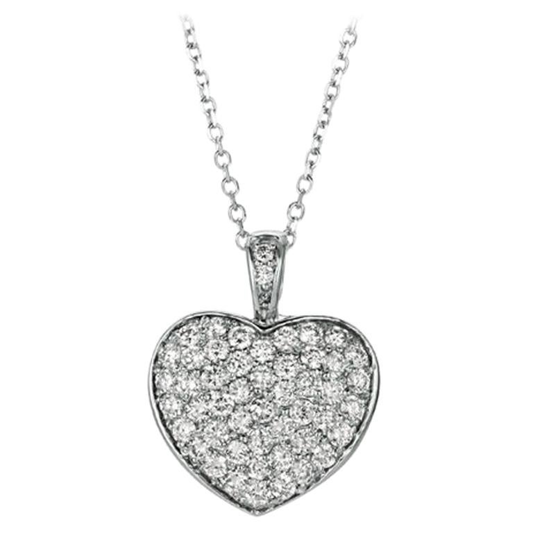 1.30 Carat Natural Diamond Puffed Heart Necklace Pendant 14 Karat Gold G SI For Sale