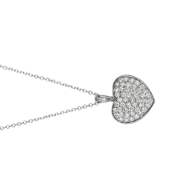Round Cut 1.30 Carat Natural Diamond Puffed Heart Necklace Pendant 14 Karat Gold G SI For Sale