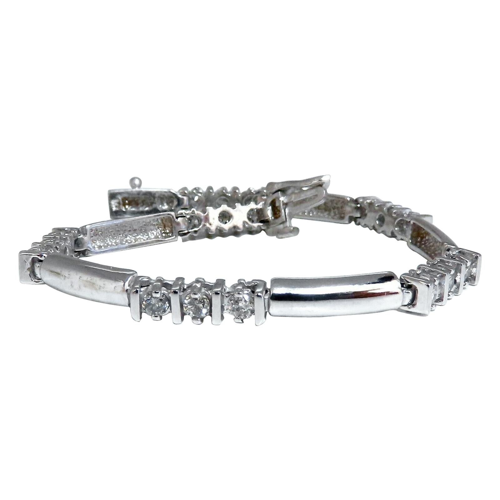 1.30 Carat Natural Diamonds Long Bar Linked Bracelet 14 Karat For Sale