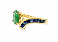 1,30 Karat natürlicher Smaragd Solitär-Ring mit unsichtbar gefassten Saphiren 14K Gold