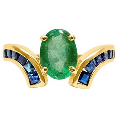 1,30 Karat natürlicher Smaragd Solitär-Ring mit unsichtbar gefassten Saphiren 14K Gold