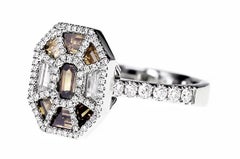 1.30 Carat Natural Fancy Color Diamond 9 Piece Emerald Puzzle Designer Ring