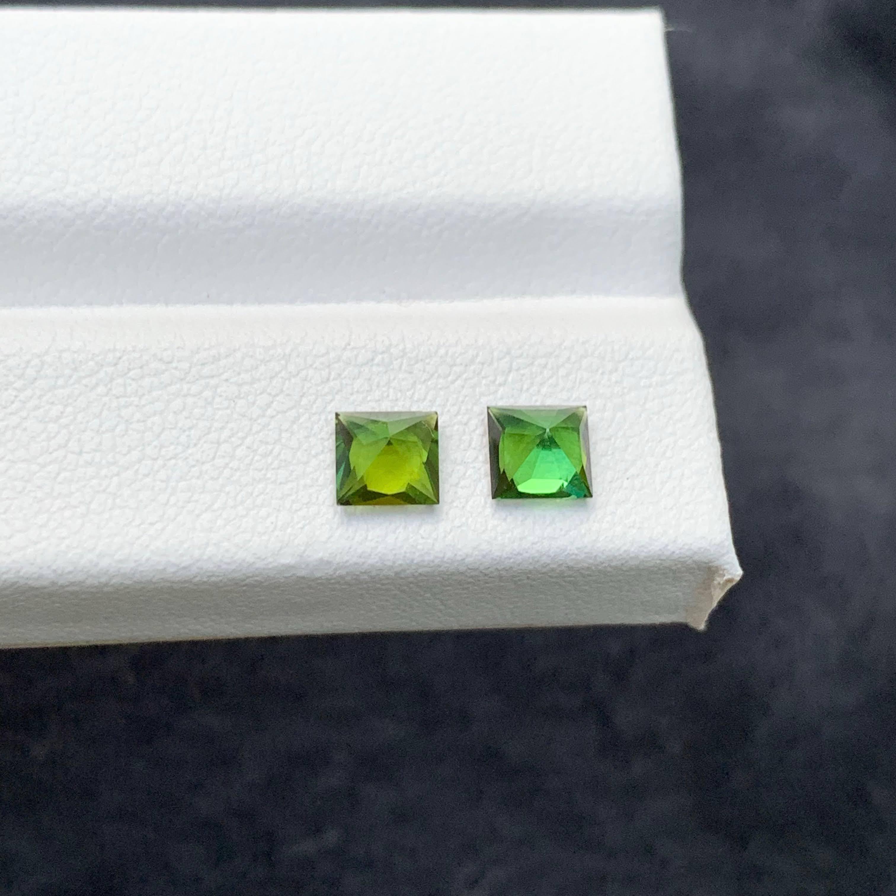1.30 Carat Natural Loose Green Tourmaline Pair Fancy Asscher Cut Afghan Gemstone (pierre précieuse afghane) en vente 2