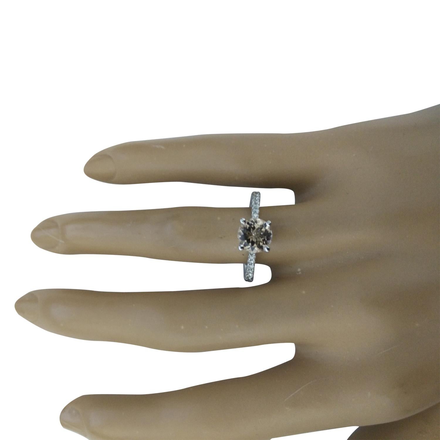 1.30 Carat Natural Morganite 14 Karat Solid White Gold Diamond Ring
Stamped: 14K 
Ring Size: 7 
Total Ring Weight: 2.9 Grams 
Morganite  Weight: 1.01 Carat (7.00x7.00 Millimeter) 
Diamond Weight: 0.29 Carat (F-G Color, VS2-SI1 Clarity) 
Quantity: