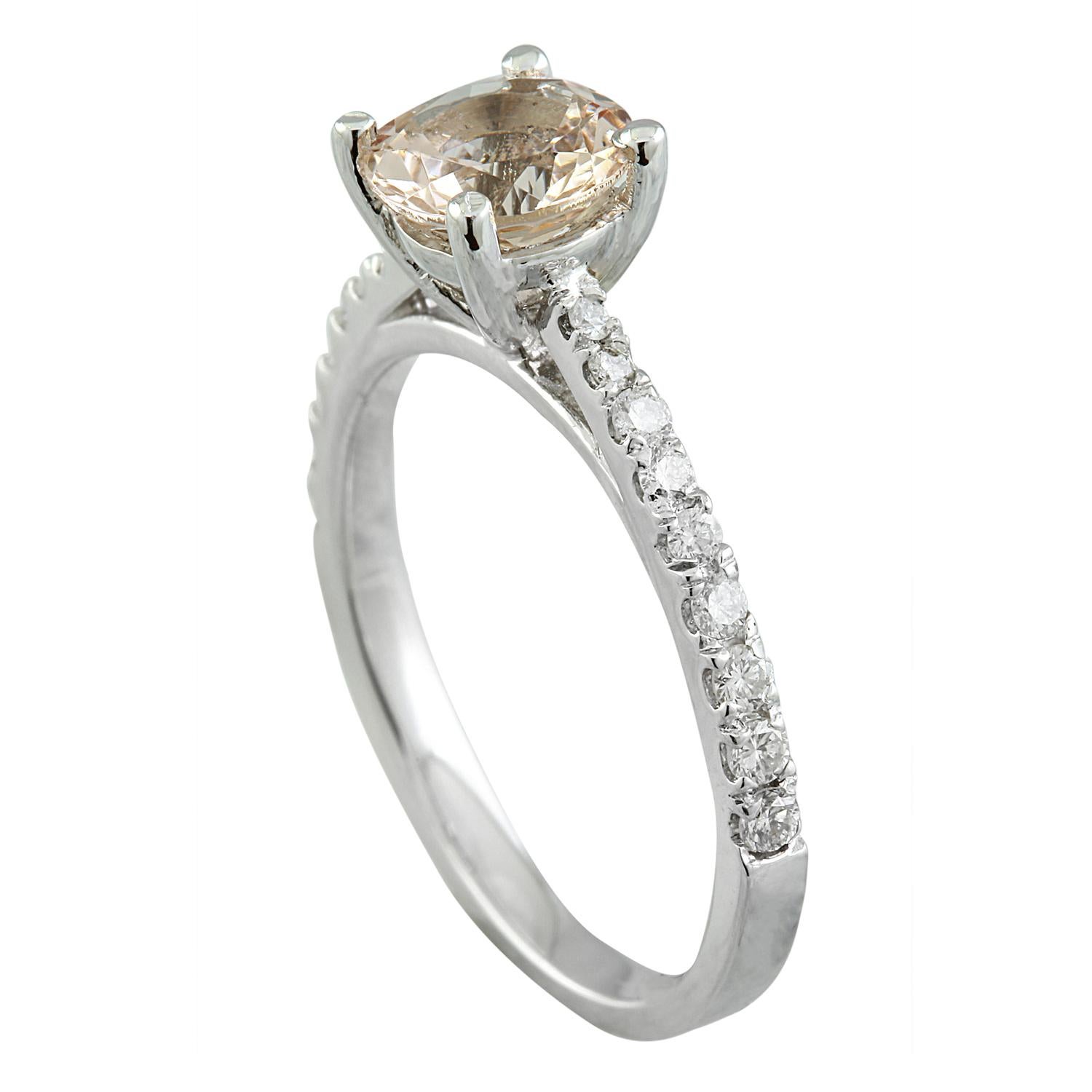 Round Cut 1.30 Carat Natural Morganite 14 Karat Solid White Gold Diamond Ring For Sale