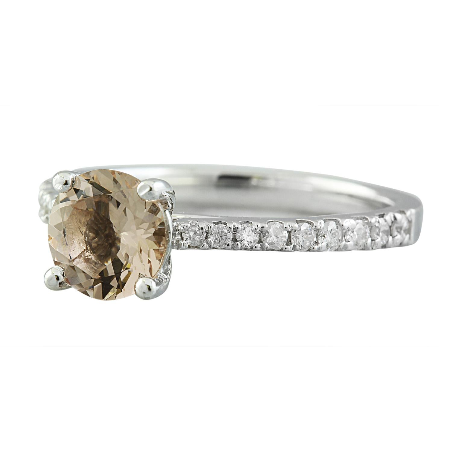 Women's 1.30 Carat Natural Morganite 14 Karat Solid White Gold Diamond Ring For Sale