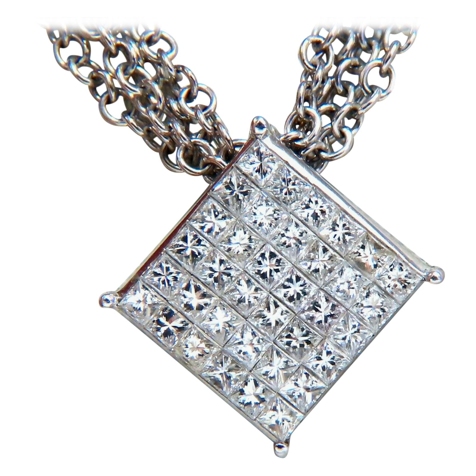 1.30 Carat Natural Princess Cut Diamonds Multistrand Necklace 14 Karat