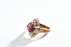 1.30 Carat Natural Ruby and Diamond Ring in 18K Yellow Gold with Gem Report