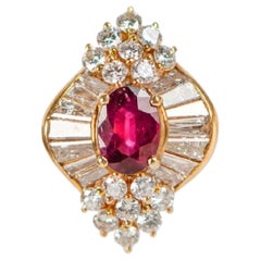 1.30 Carat Natural Ruby and Diamond Ring in 18K Yellow Gold with Gem Report