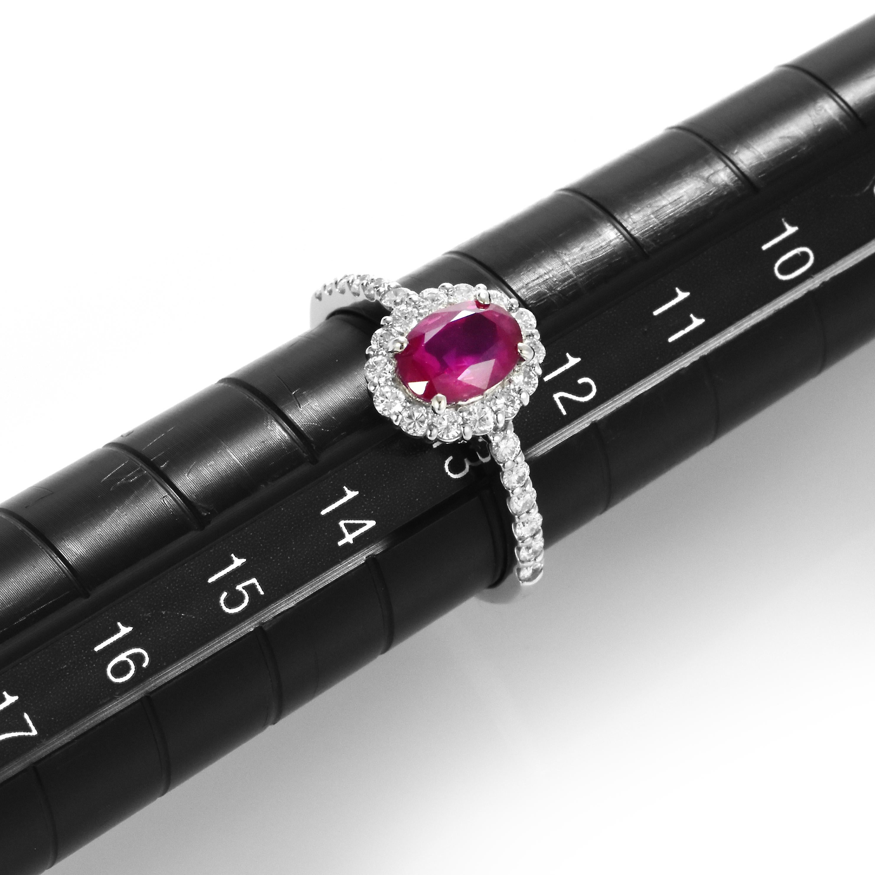 1.30 Carat Natural, Untreated, Burmese Ruby and Diamond Ring Made in Platinum For Sale 4