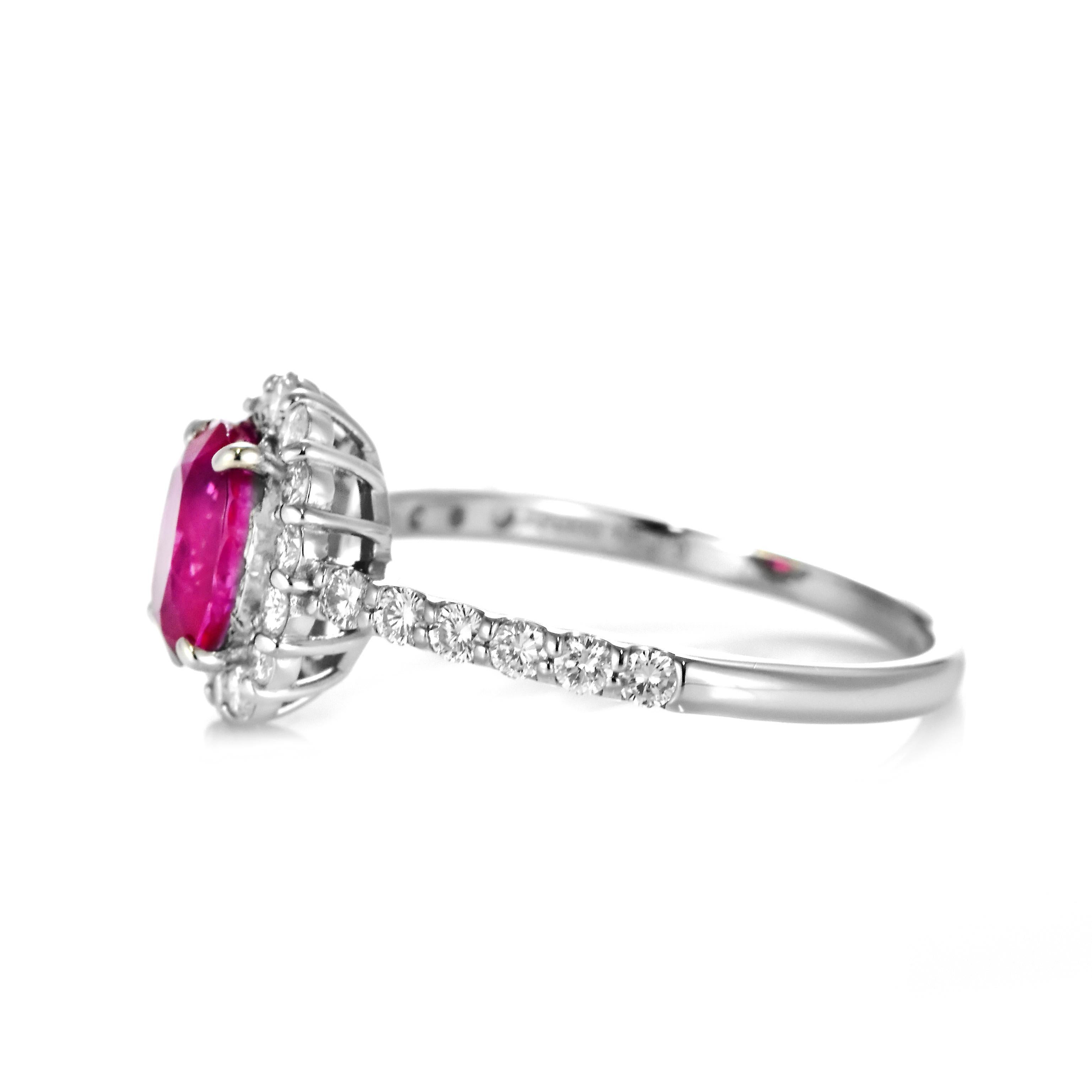 1.30 Carat Natural, Untreated, Burmese Ruby and Diamond Ring Made in Platinum For Sale 5