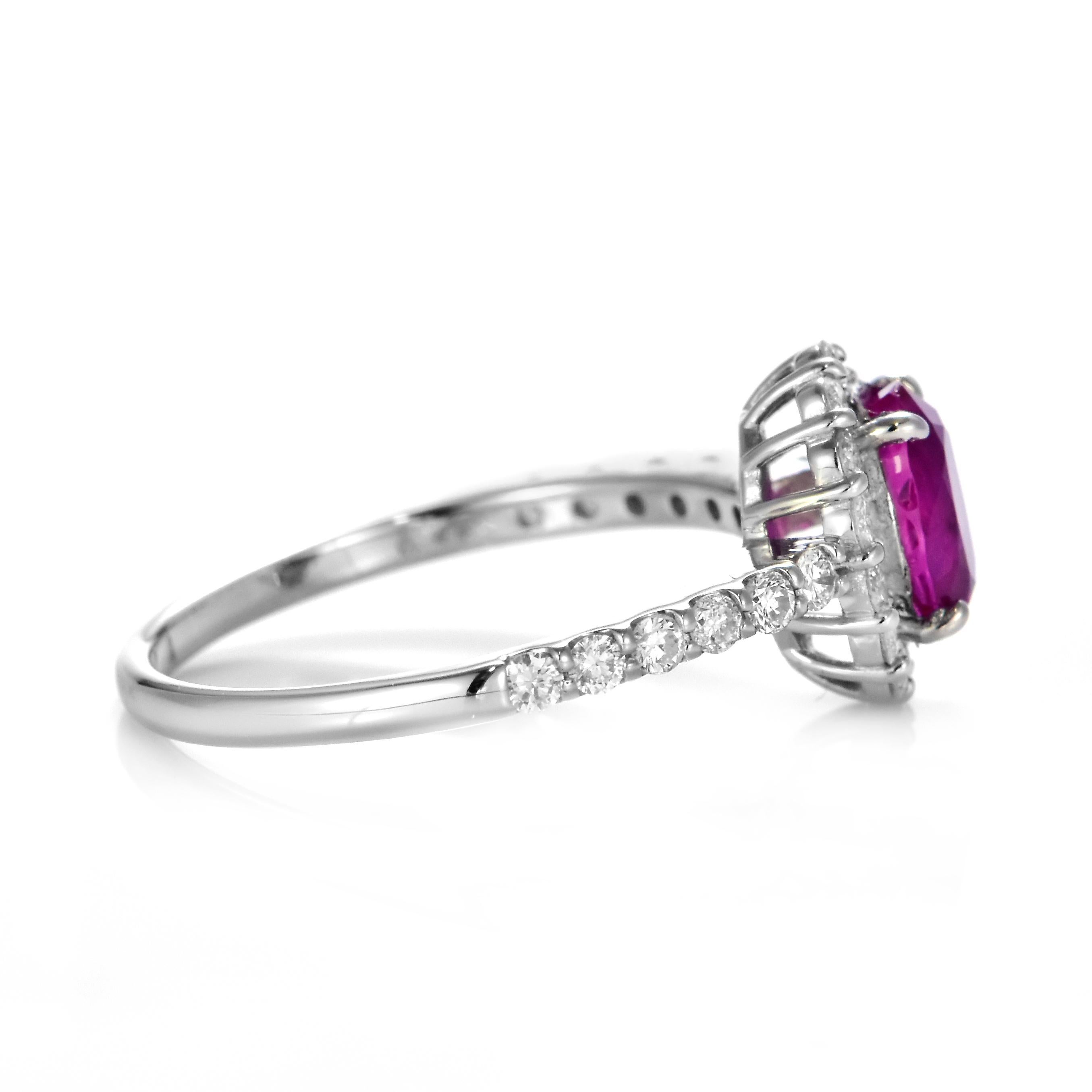 1.30 Carat Natural, Untreated, Burmese Ruby and Diamond Ring Made in Platinum For Sale 6