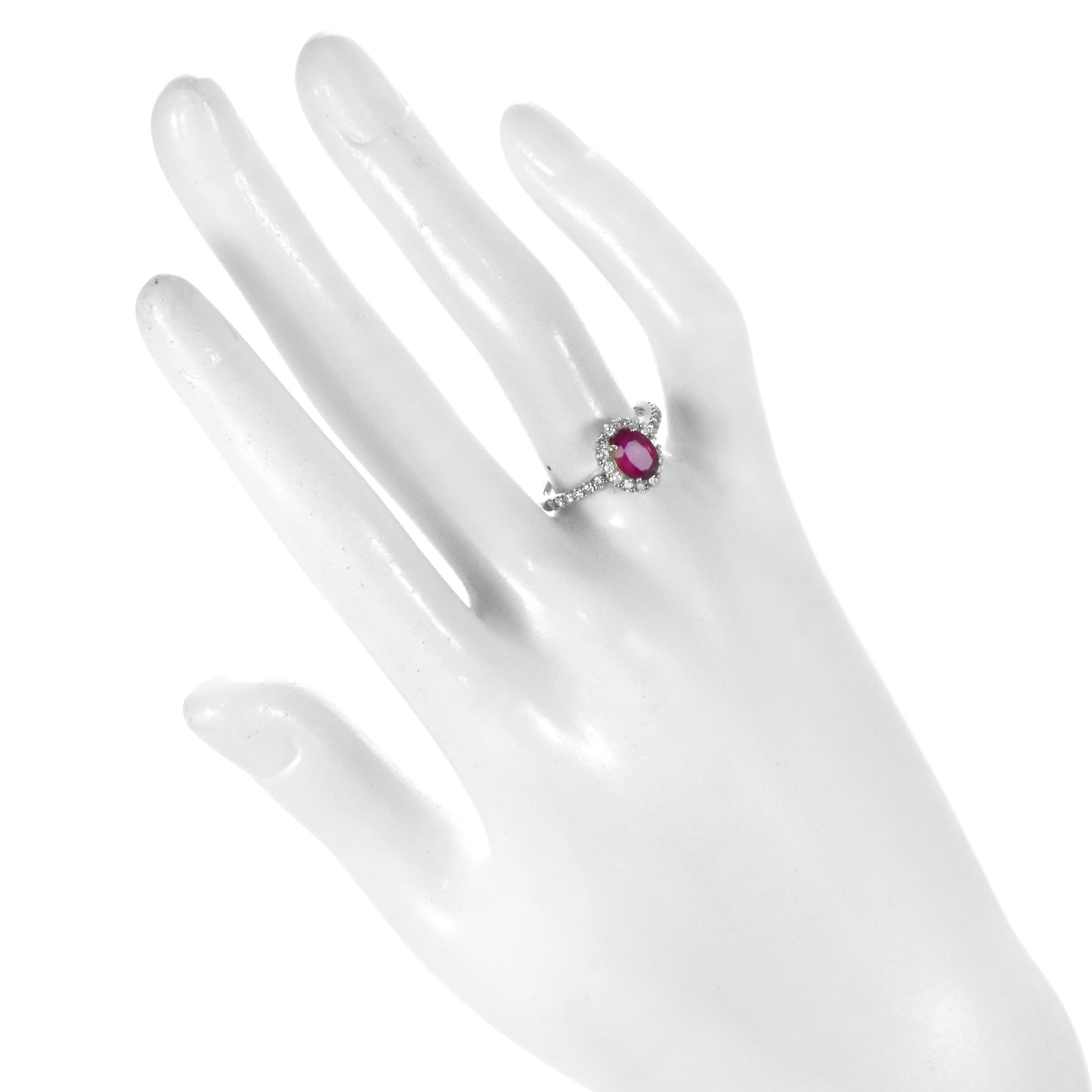 1.30 Carat Natural, Untreated, Burmese Ruby and Diamond Ring Made in Platinum For Sale 1