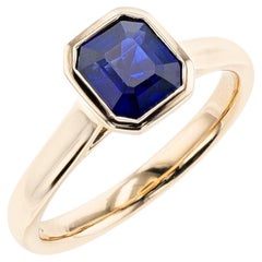 1.30 Carat No-Heat Emerald-Cut Burma Sapphire Bezel-Set Solitaire Gold Ring