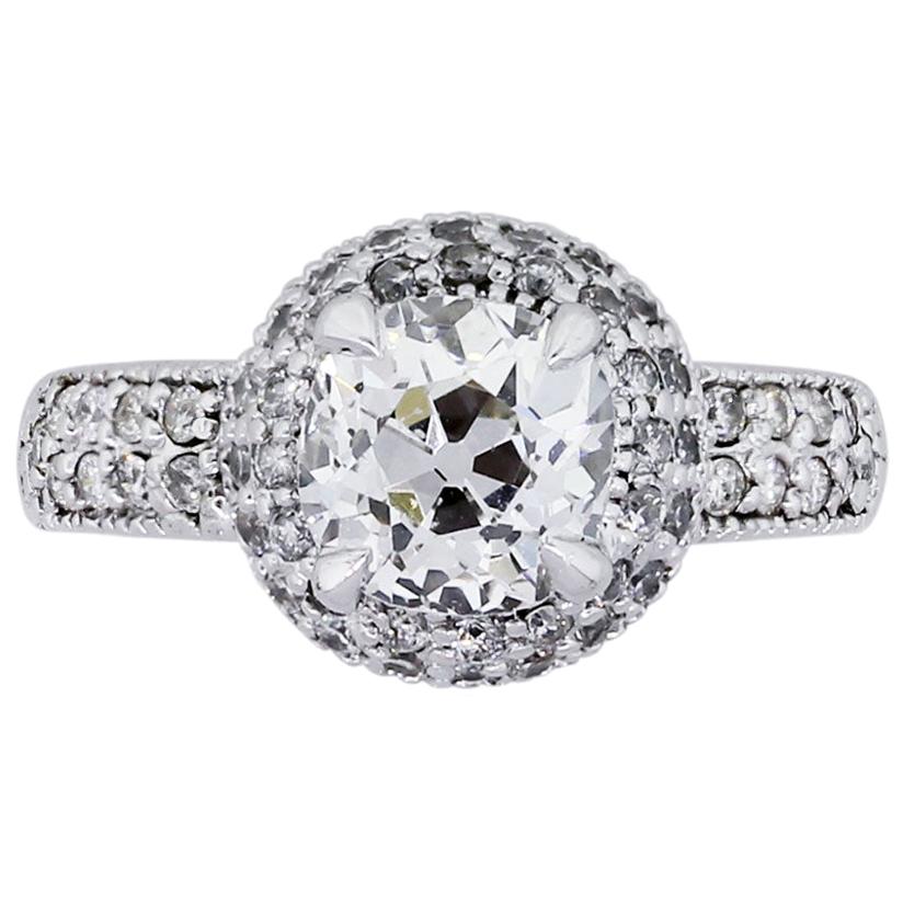 1.30 Carat Old European Diamond Double Halo Engagement Ring