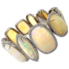 130 Carat Opal and Diamond Wide Bracelet 18 Karat