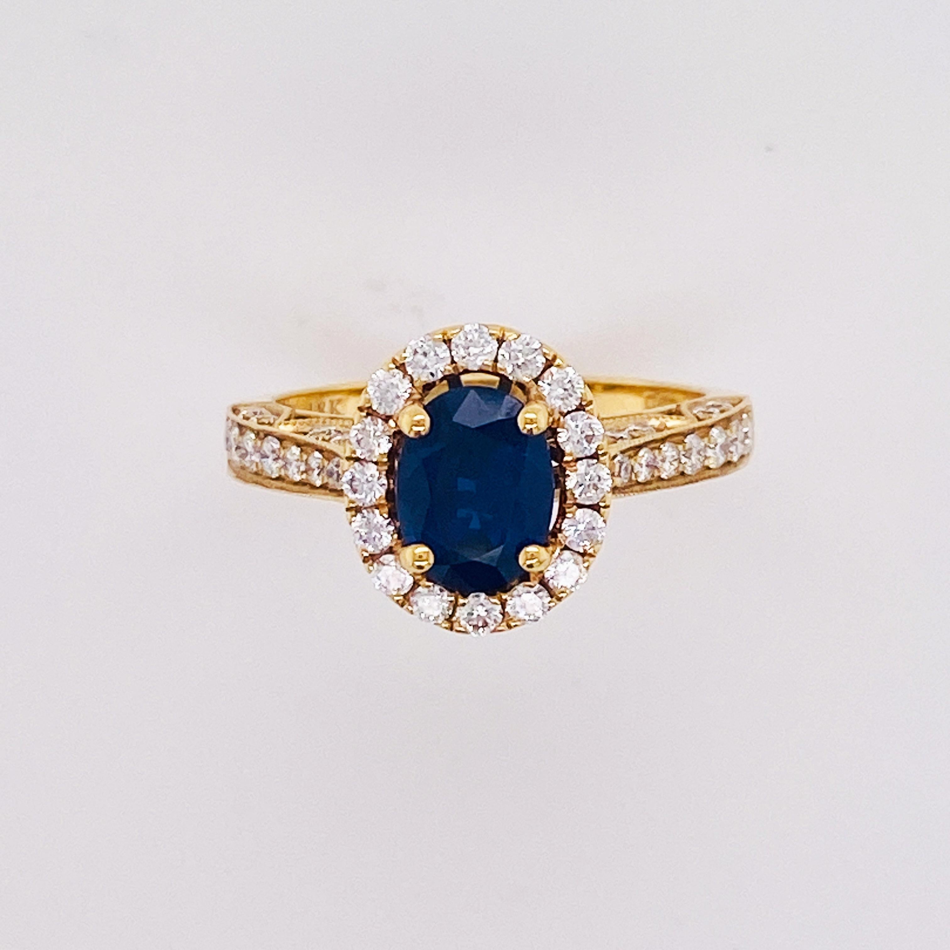 Oval Cut Blue Sapphire and Diamond Halo Ring w 1.30 Carat Sapphire w .70 ct Dia 18 Karat