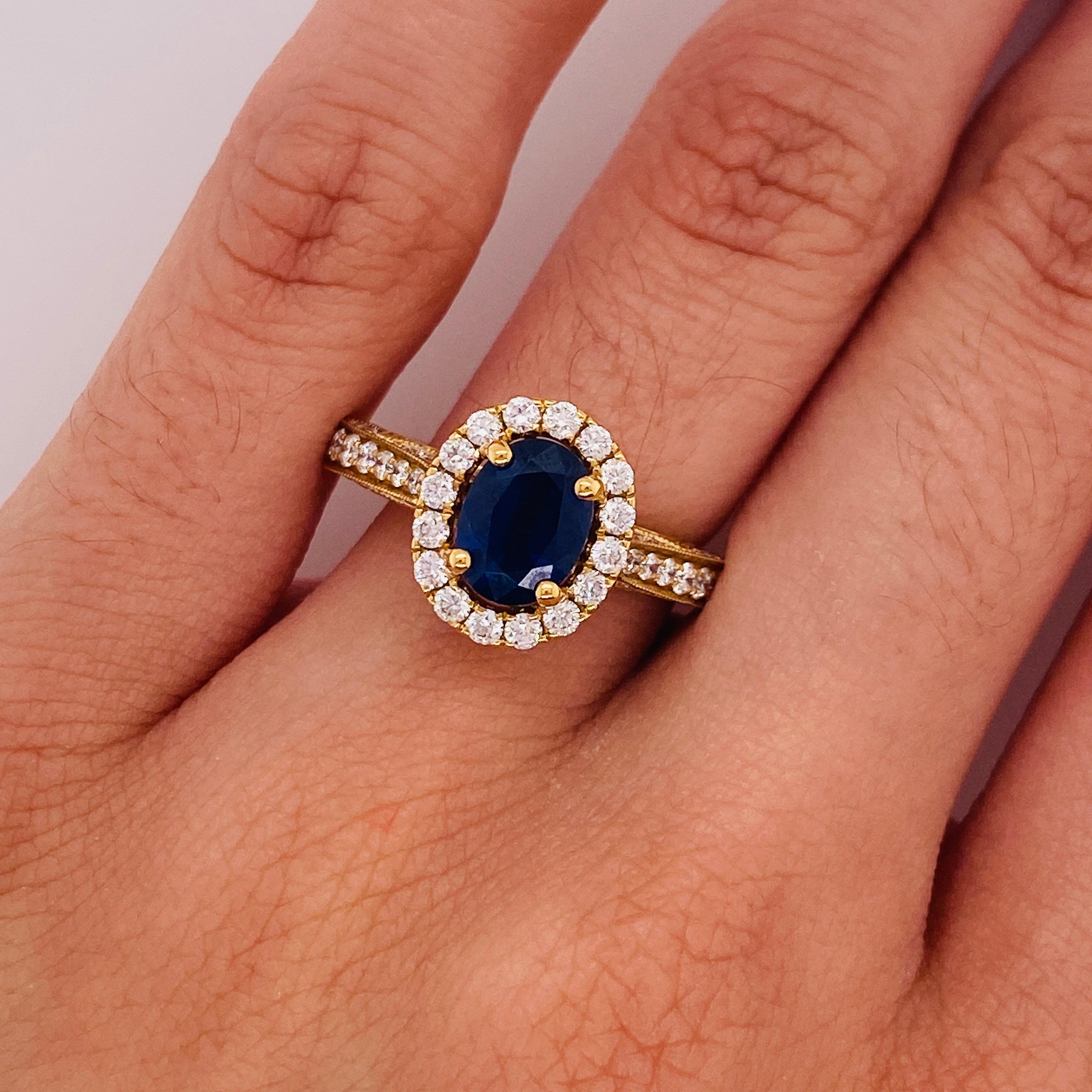 Blue Sapphire and Diamond Halo Ring w 1.30 Carat Sapphire w .70 ct Dia 18 Karat In New Condition In Austin, TX