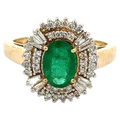 1.30 Carat Oval Emerald and Diamond Gold Vintage EFFY Designer Halo Ring