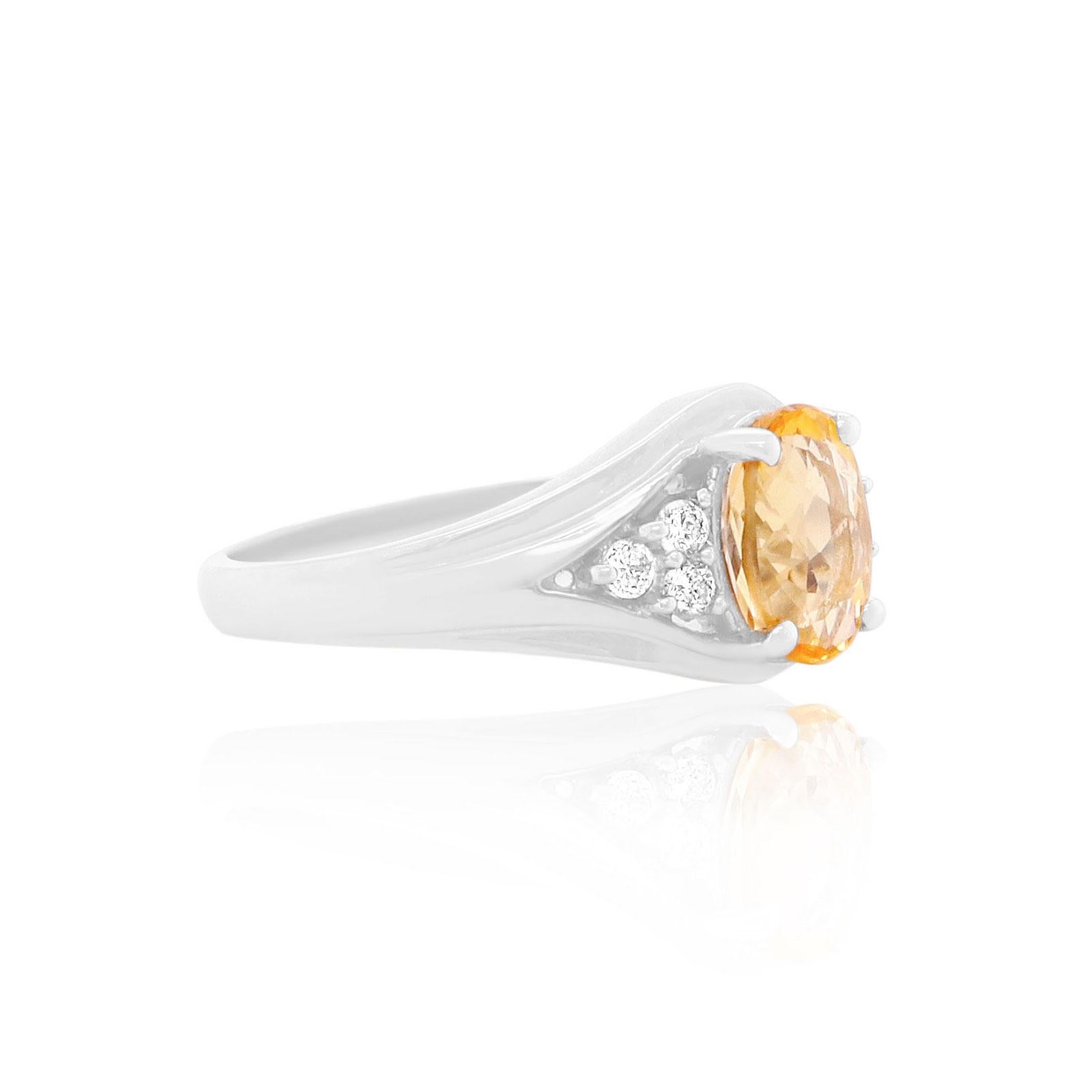 Contemporary 1.30 Carat Oval Imperial Topaz and White Diamond Fashion Ring 14 Karat Gold