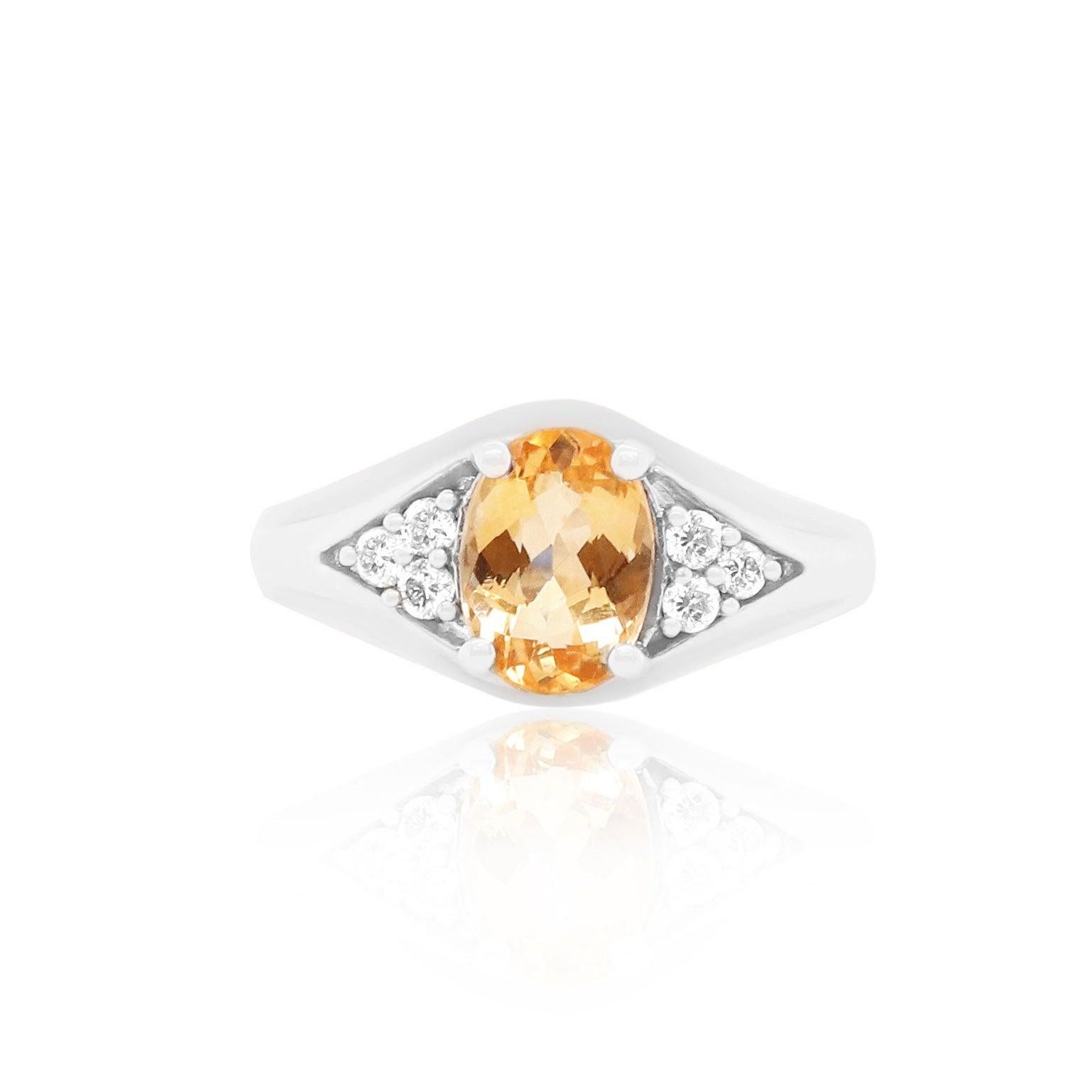 Oval Cut 1.30 Carat Oval Imperial Topaz and White Diamond Fashion Ring 14 Karat Gold