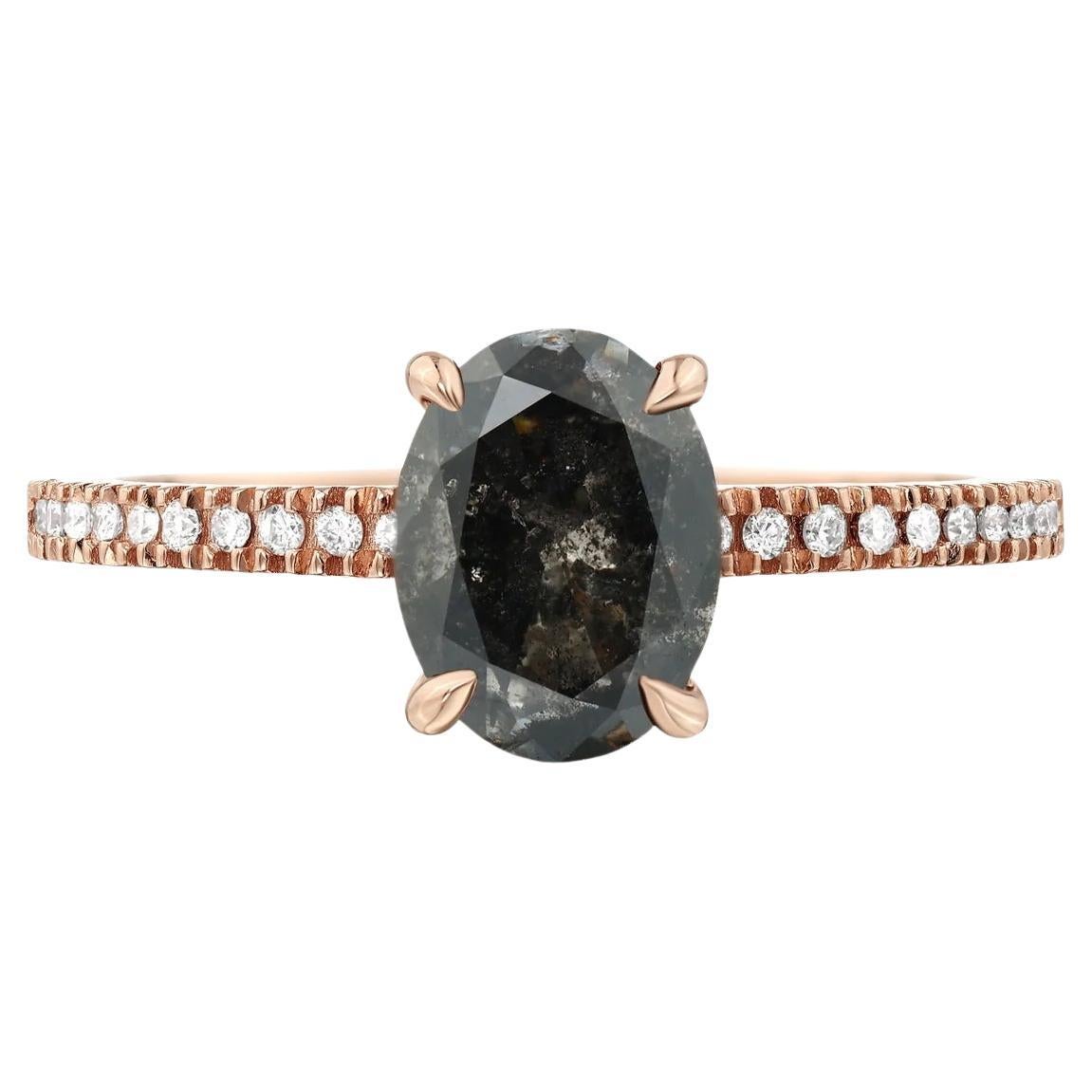 1.30 Carat Oval Salt-and-Pepper Diamond Rose Gold Engagement Ring in vendita