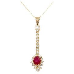 1.30 Carat Pear Ruby and RBC Diamond Gold Drop Statement Pendant Necklace