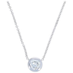 1.30 Carat Round Brilliant Diamond Solitaire Necklace, 14 Karat White Gold Cable