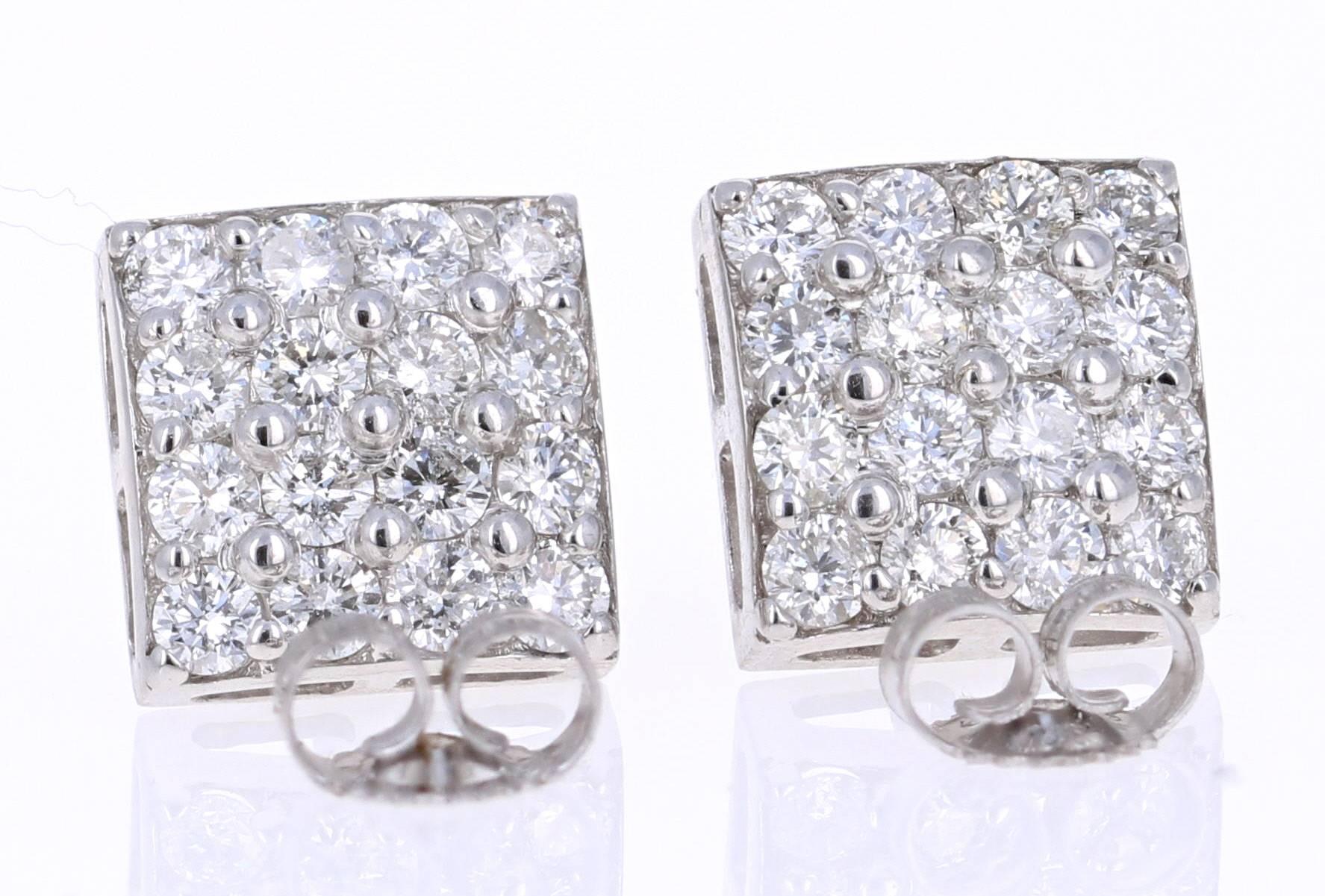 Contemporary 1.30 Carat Round Cut Diamond 14K White Gold Stud Earrings For Sale