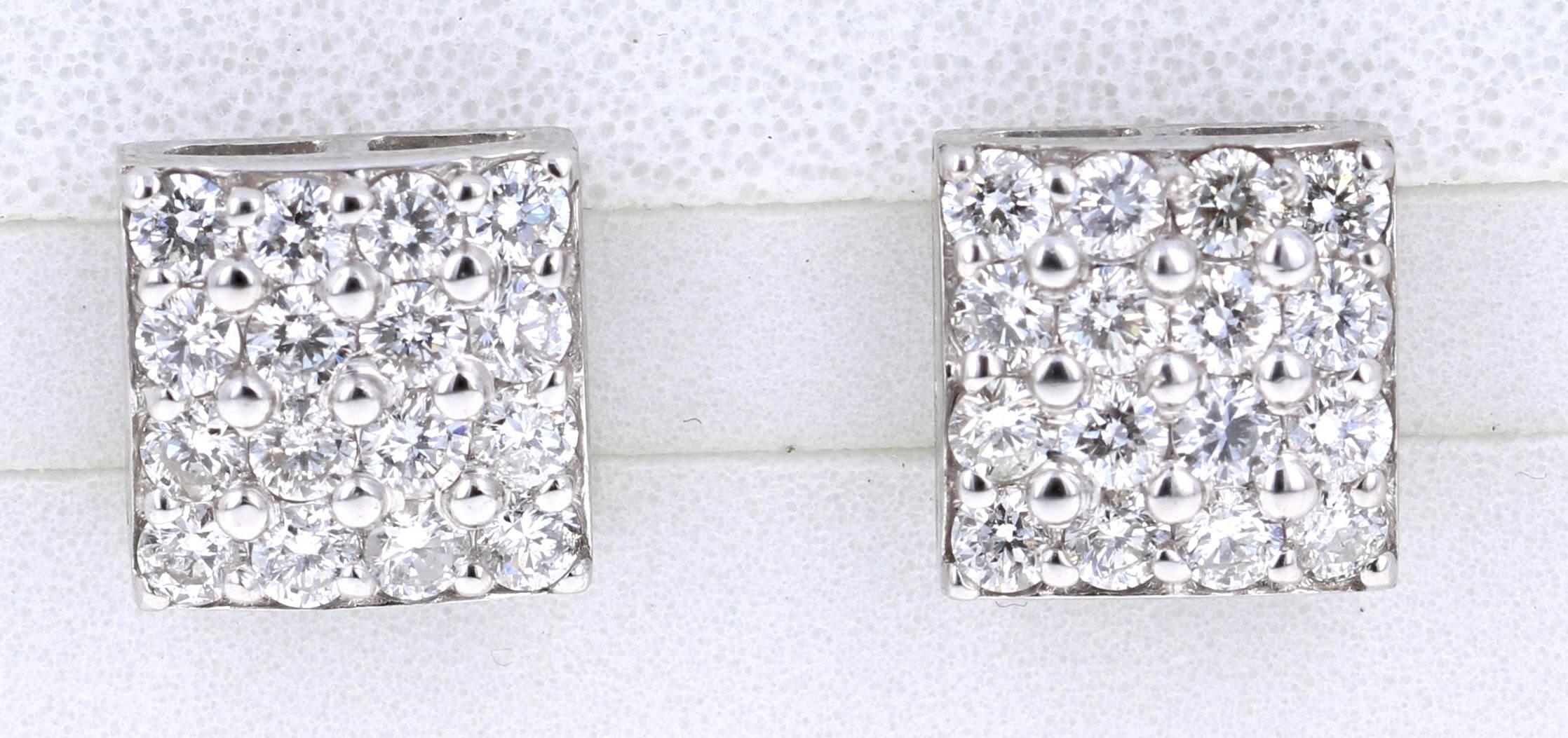 1.30 Carat Round Cut Diamond 14K White Gold Stud Earrings In New Condition For Sale In Los Angeles, CA