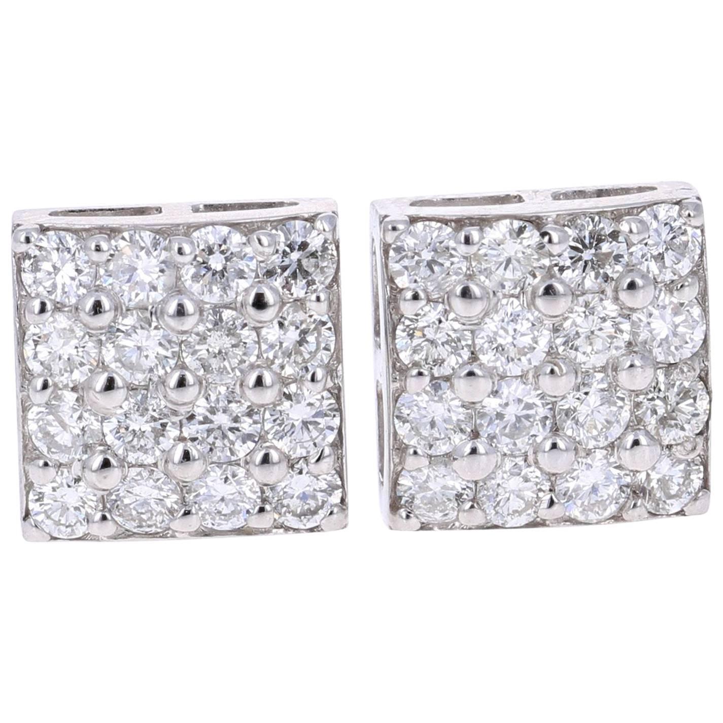 Clous d'oreilles en or blanc 14 carats avec diamants taille ronde de 1,30 carat