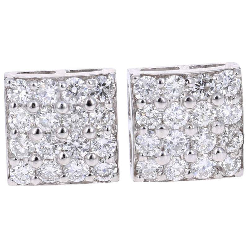 3.00 Carat Diamond Hoop Earrings in 14K White Gold For Sale at 1stDibs