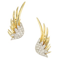 1.30 Carat Round Diamond Platinum Yellow Gold Lever Back Wing Earrings