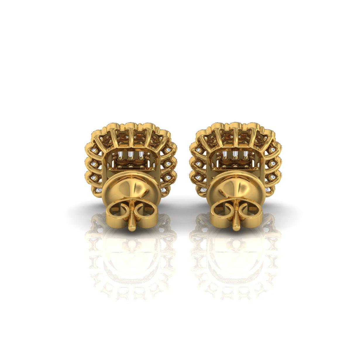 Modern 1.30 Carat Round Diamond Stud Earrings 18 Karat Yellow Gold Handmade Jewelry For Sale