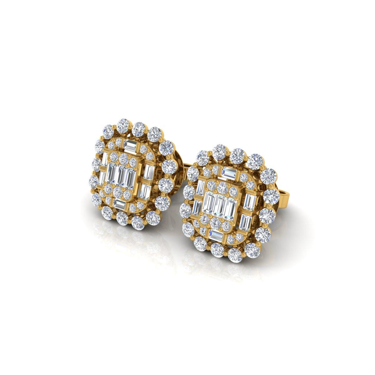 Round Cut 1.30 Carat Round Diamond Stud Earrings 18 Karat Yellow Gold Handmade Jewelry For Sale