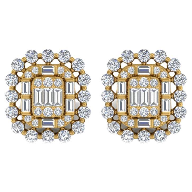 1.30 Carat Round Diamond Stud Earrings 18 Karat Yellow Gold Handmade Jewelry For Sale