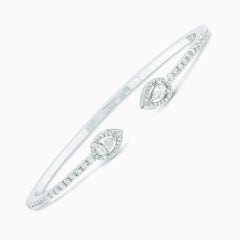 1.30 Carat Round / Pear Diamond Bangle Bracelet 18K White Gold HRD Certified