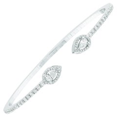 Bracelet jonc en or blanc 18 carats avec diamants ronds et poires de 1,30 carat certifiés HRD