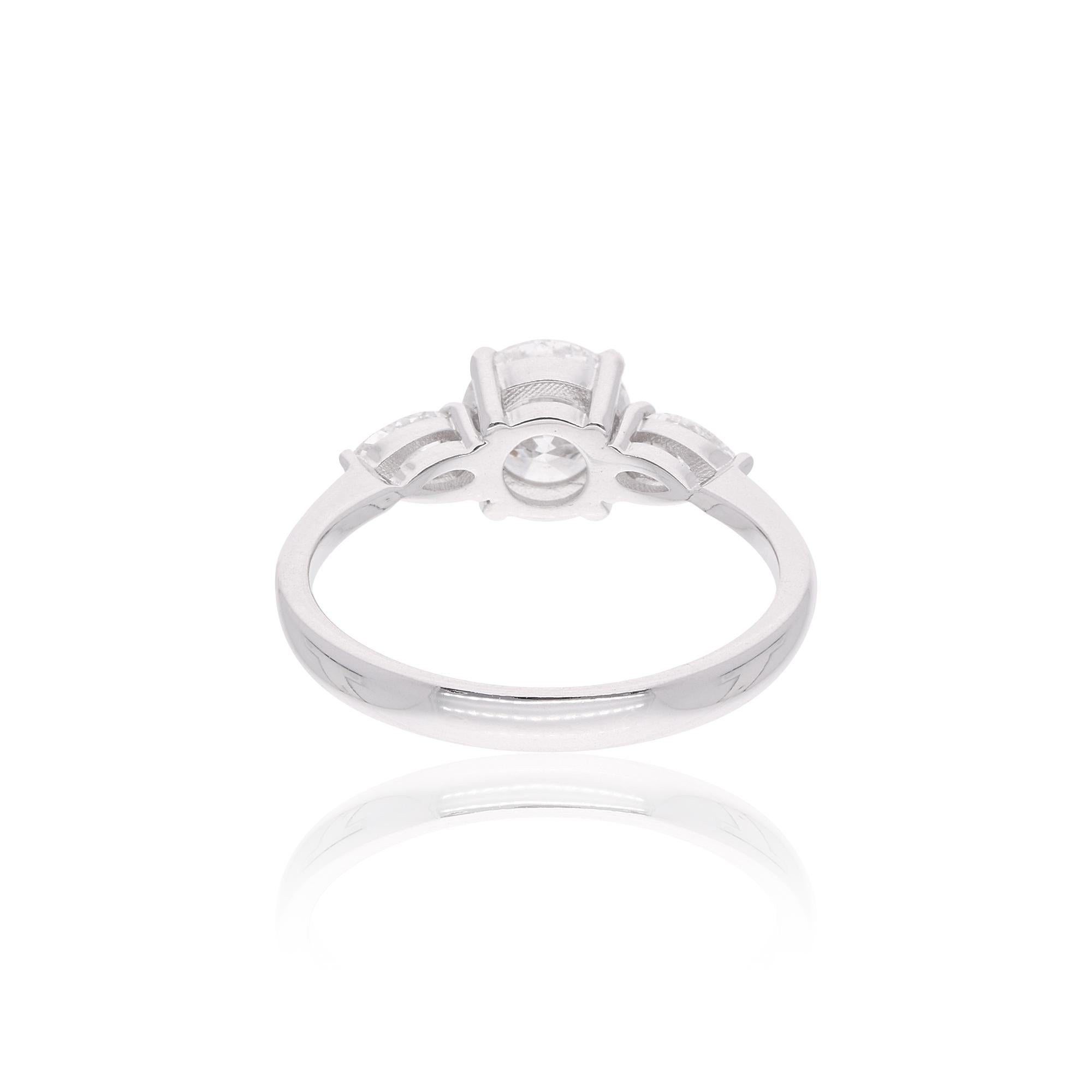 Modern 1.30 Carat Round Pear Diamond Wedding Ring 18 Karat White Gold Handmade Jewelry For Sale