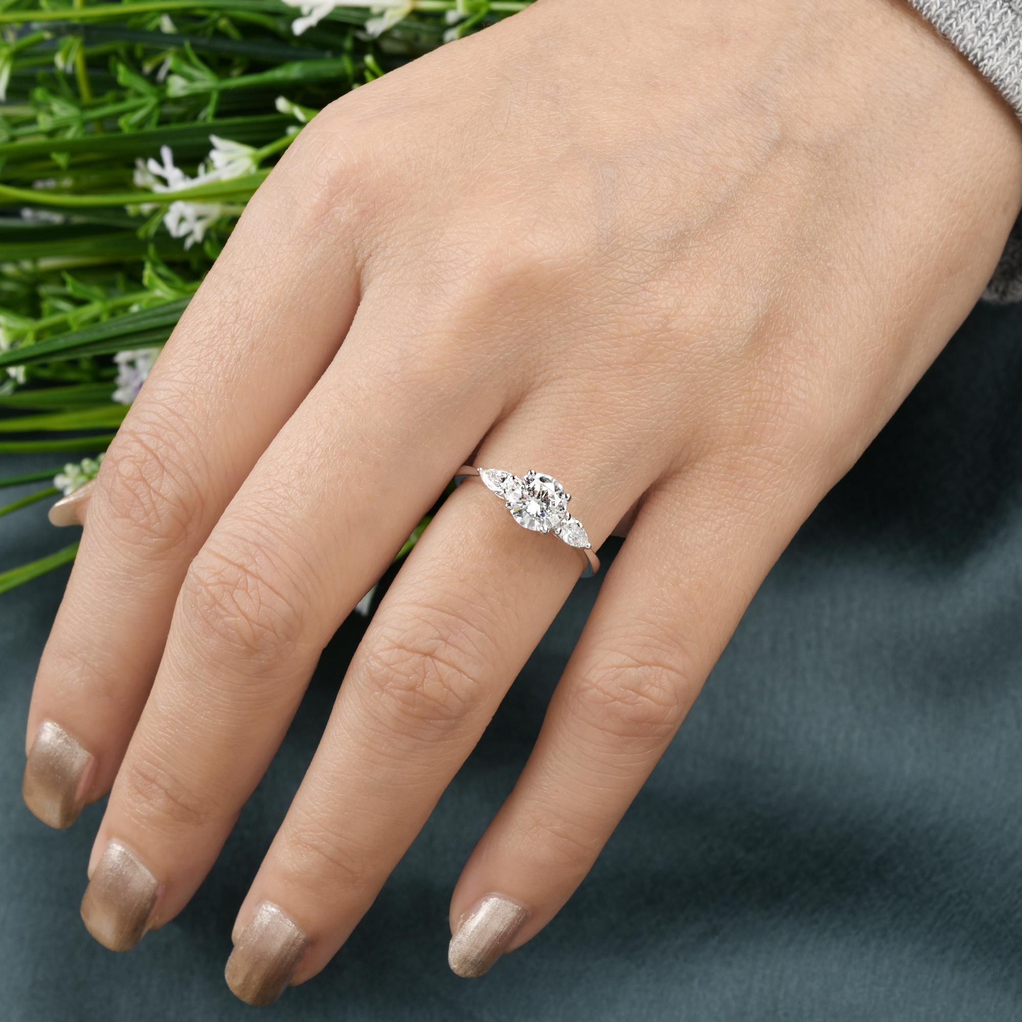 Pear Cut 1.30 Carat Round Pear Diamond Wedding Ring 18 Karat White Gold Handmade Jewelry For Sale