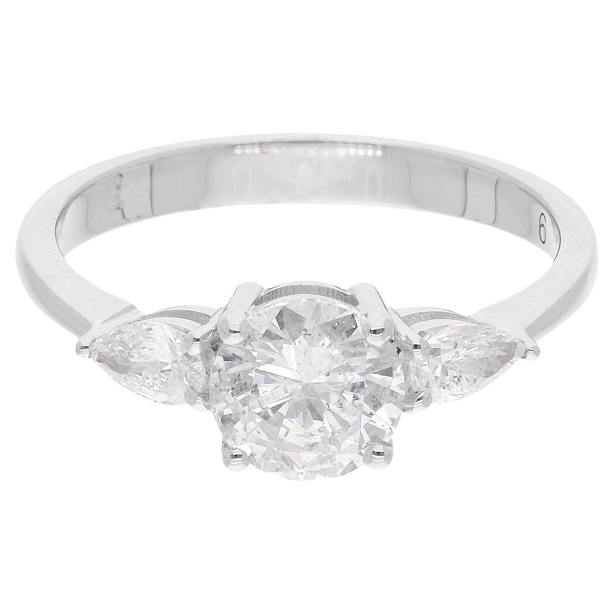 Alianza de boda con diamante redondo pera de 1,30 quilates y oro blanco de 18 quilates Joyería hecha a mano