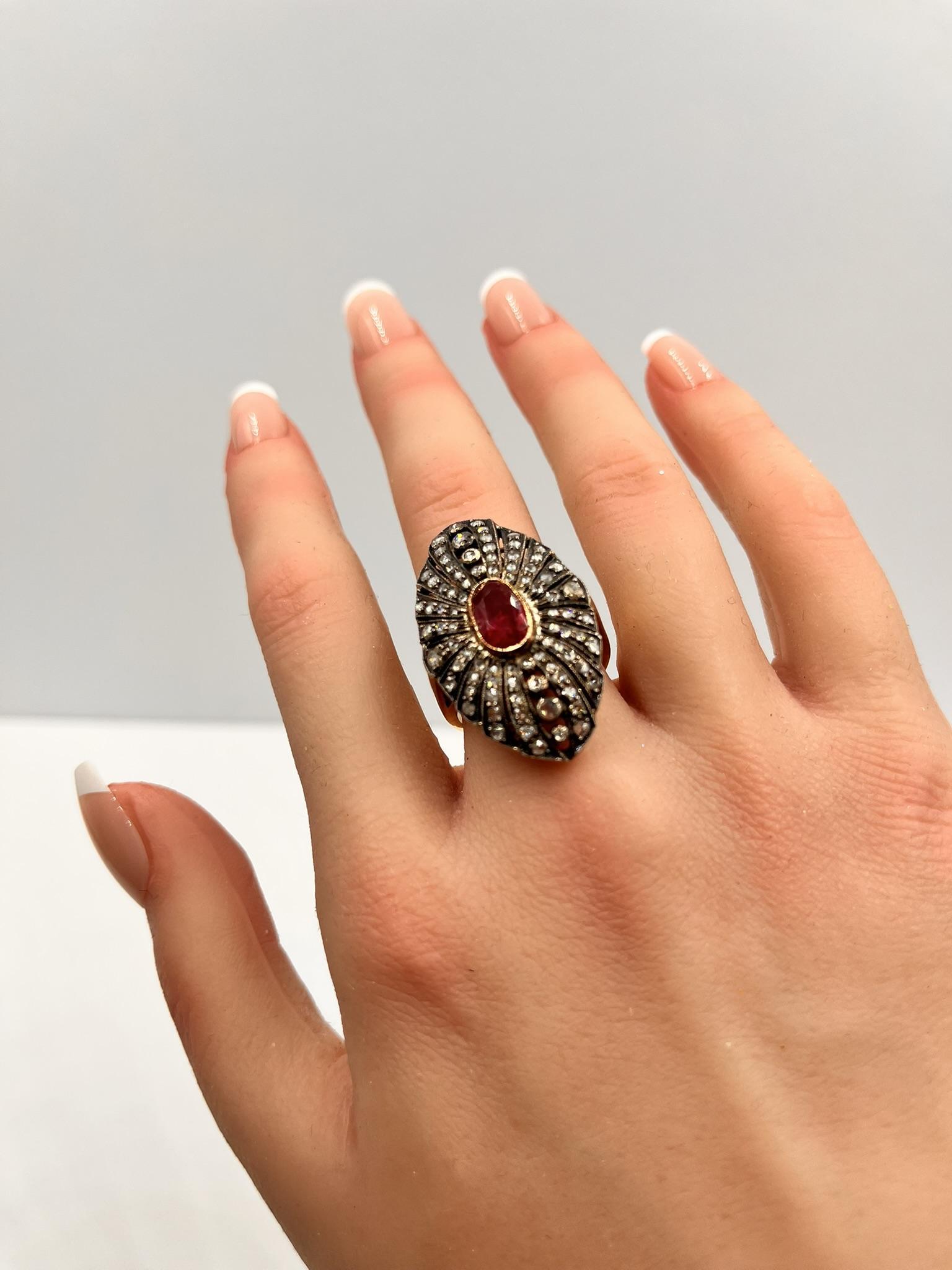 1.30 Carat Ruby and 2.10  Diamond 18K Gold Ring For Sale 5