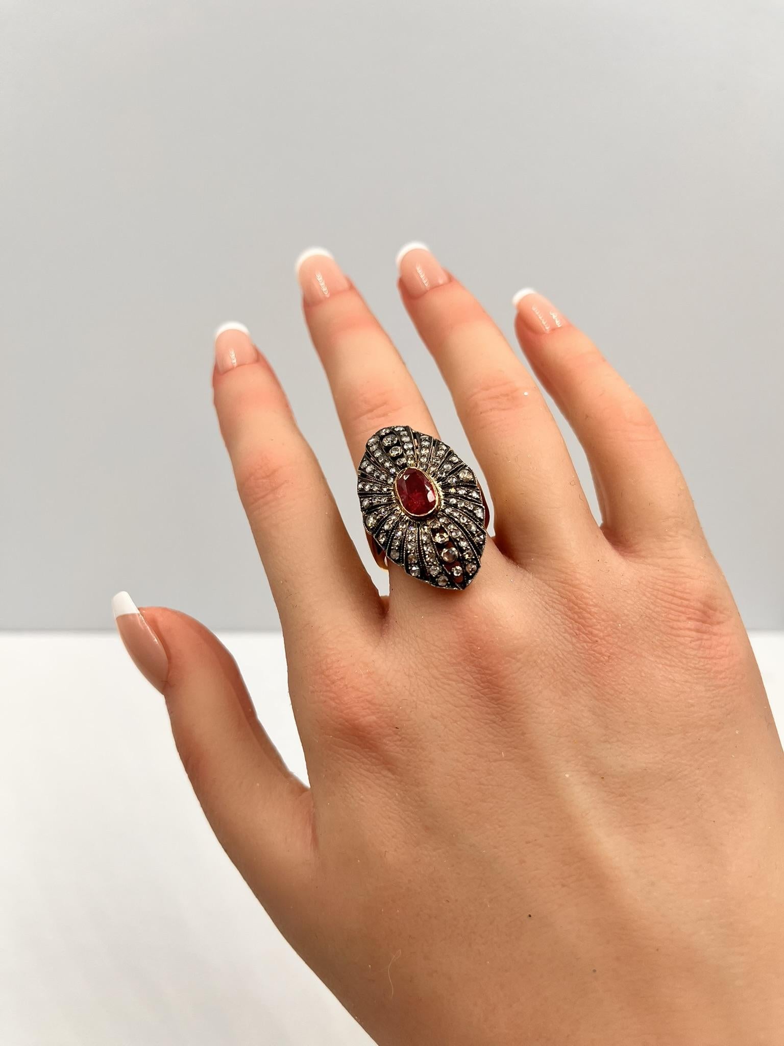 1.30 Carat Ruby and 2.10  Diamond 18K Gold Ring For Sale 6